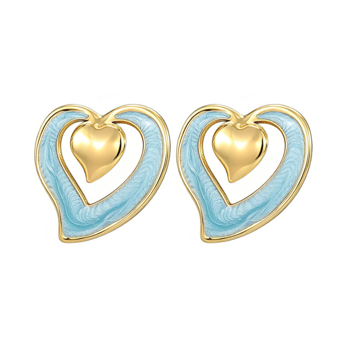 Fashionable heart-shaped earrings for women, titanium steel, non-fading, popular cross-border sales, simple heart-shaped earrings, stainless steel earrings