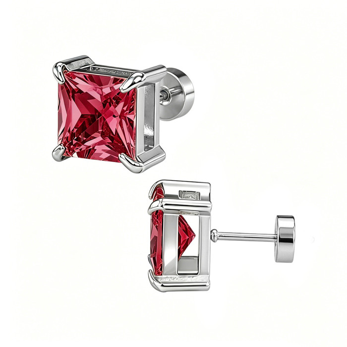 Amazon four-prong square zirconia stud earrings, ear cuffs, stainless steel jewelry, unisex zirconia stud earrings, manufacturer wholesale