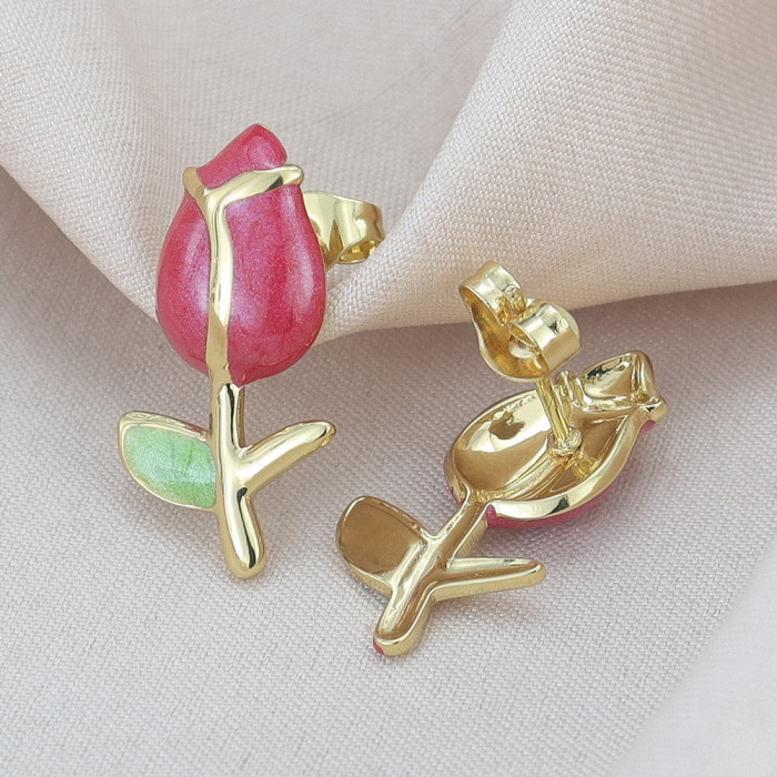 Oil-dripping rose flower earrings for women, high-end luxury earrings, European and American jewelry, cross-border wholesale, direct supply from manufacturer
