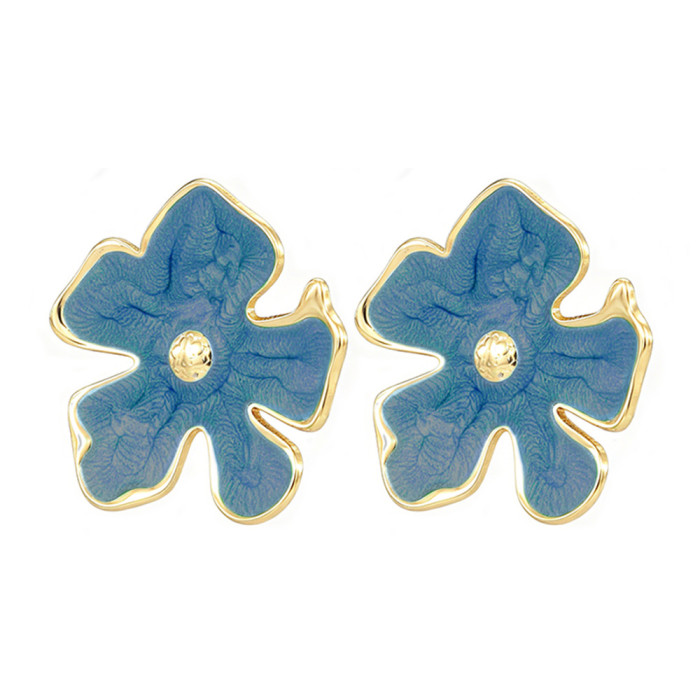 French-style light luxury oil-drip five-petal flower earrings for women, titanium steel, high-end, sweet, fashionable, versatile earrings