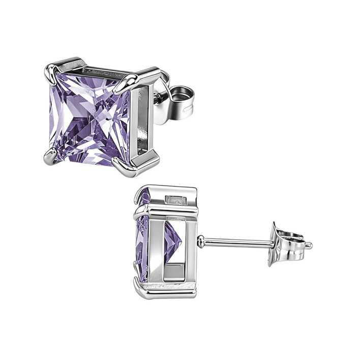 European and American style square zircon earrings, stainless steel earrings with colorful crystals, women's earrings, wholesale from the source manufacturer