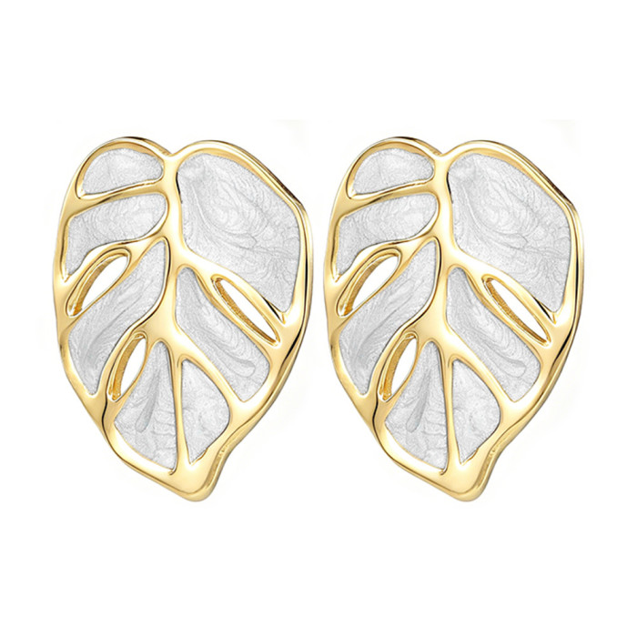 European and American fashion titanium steel oil-drip leaf earrings, hollow geometric earrings, best-selling women's simple and unique earrings