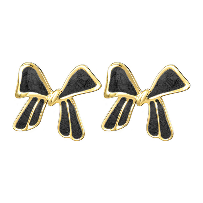 Bowknot earrings for women, gold-trimmed, macaron color series, fashionable commuter earrings, cross-border best-selling accessories