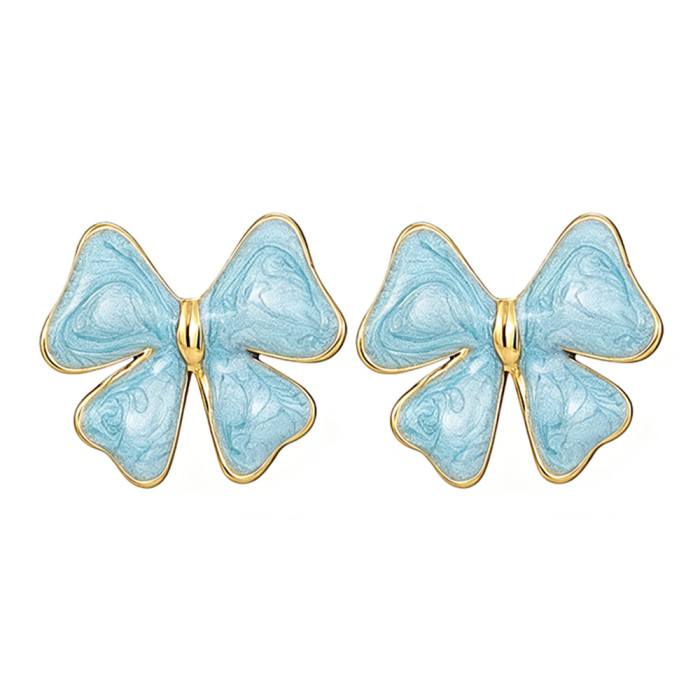 Bowknot earrings for women, simple and stylish resin earrings, NS style cross-border new stainless steel earrings