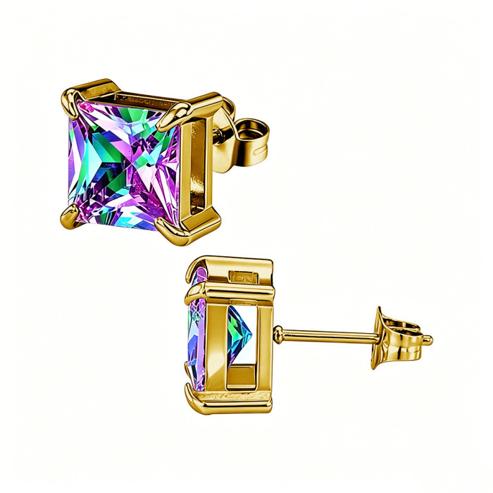 European and American style square zircon earrings, stainless steel earrings with colorful crystal decorations, women's earrings, wholesale from the source manufacturer