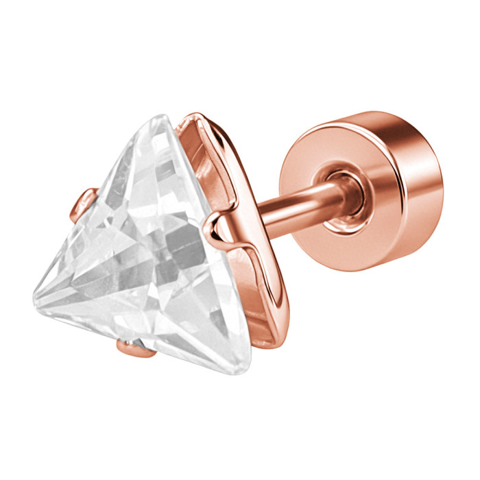 European and American cross-border best-selling stainless steel 18K triangular zircon earrings and ear cuffs, light luxury and high-end style unisex earrings