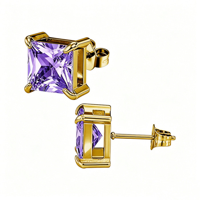 European and American style square zircon earrings, stainless steel earrings with colorful crystal decorations, women's earrings, wholesale from the source manufacturer