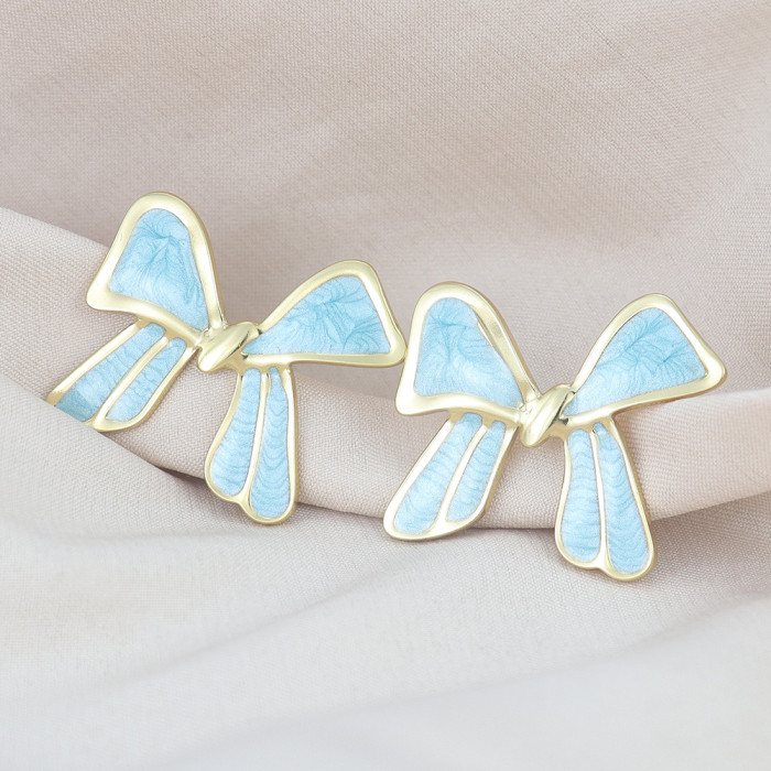 Bowknot earrings for women, gold-trimmed, macaron color series, fashionable commuter earrings, cross-border best-selling accessories
