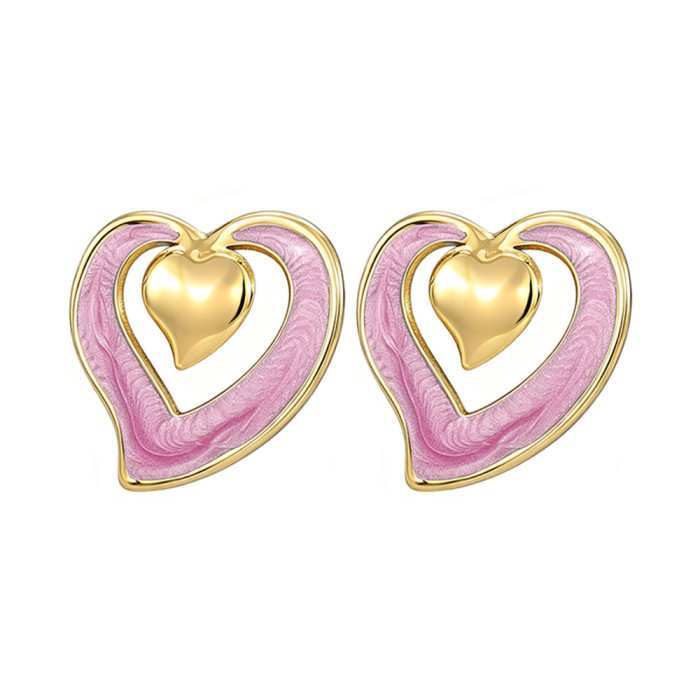 Fashionable heart-shaped earrings for women, titanium steel, non-fading, popular cross-border sales, simple heart-shaped earrings, stainless steel earrings