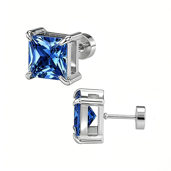 Amazon four-prong square zirconia stud earrings, ear cuffs, stainless steel jewelry, unisex zirconia stud earrings, manufacturer wholesale