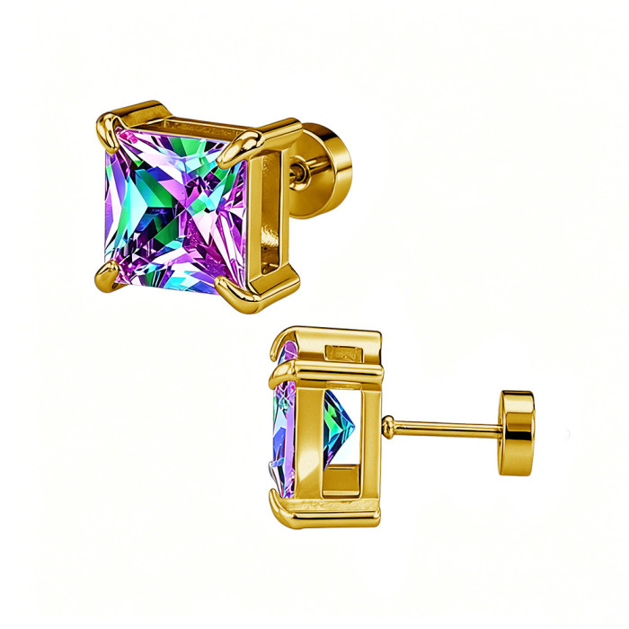 European and American cross-border best-selling four-prong square zirconia stud earrings, ear cuffs, double-layer zirconia elegant earrings, earring accessories manufacturer