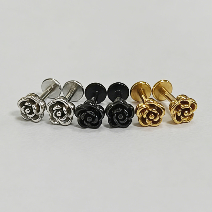 European and American cross-border rose titanium steel lip piercing, unisex stainless steel piercing jewelry, available in gold, silver, and black