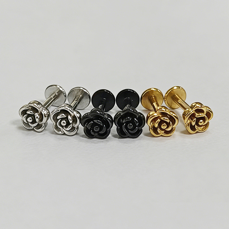 European and American cross-border rose titanium steel lip piercing, unisex stainless steel piercing jewelry, available in gold, silver, and black