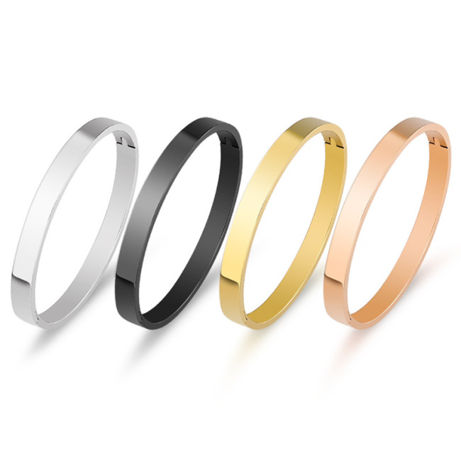 Korean and Japanese minimalist fashion open titanium steel plain ring women's flat bracelet stainless steel smooth couple's bracelet cross-border wholesale