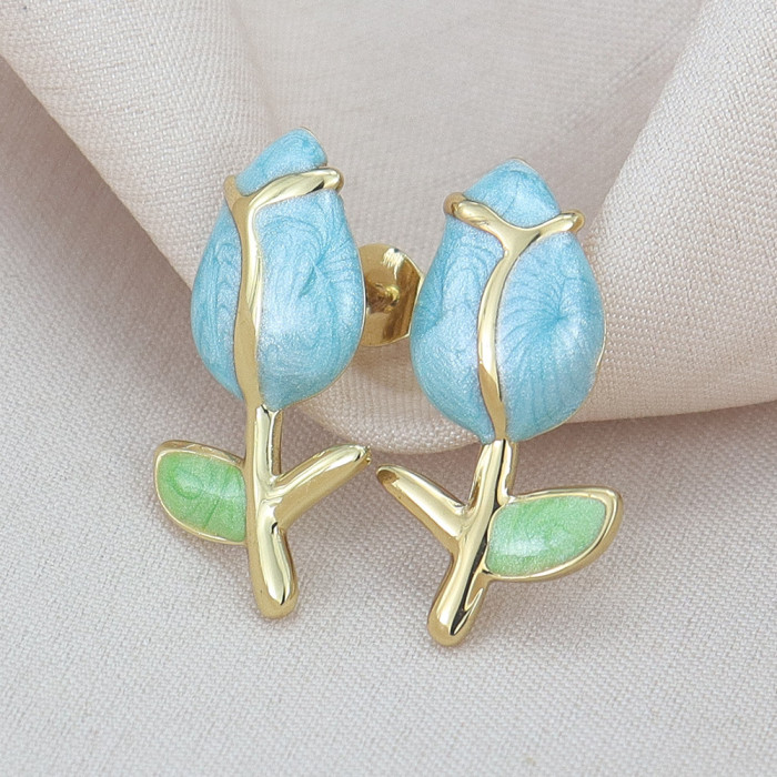 Oil-dripping rose flower earrings for women, high-end luxury earrings, European and American jewelry, cross-border wholesale, direct supply from manufacturer