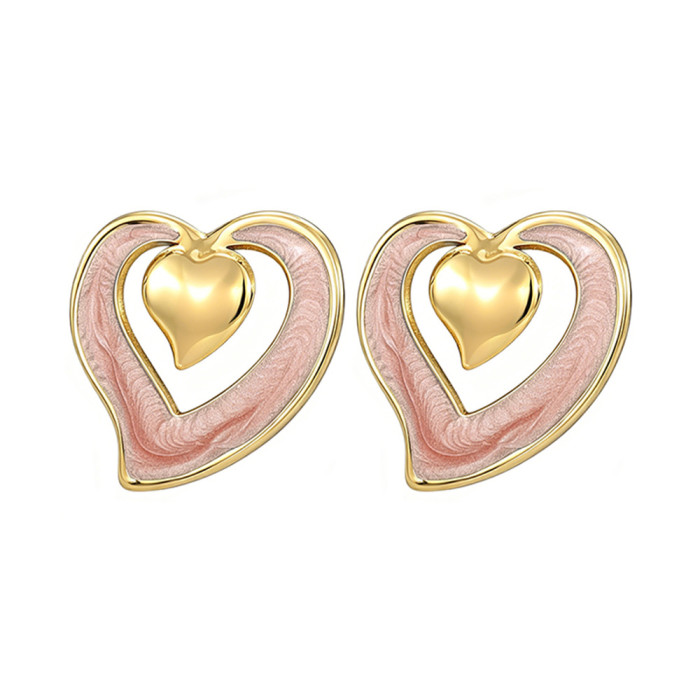 Fashionable heart-shaped earrings for women, titanium steel, non-fading, popular cross-border sales, simple heart-shaped earrings, stainless steel earrings