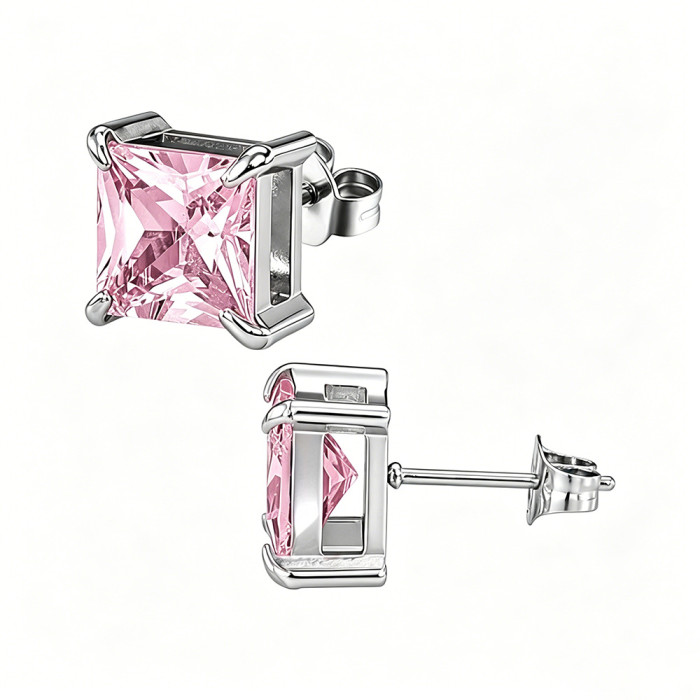 European and American style square zircon earrings, stainless steel earrings with colorful crystals, women's earrings, wholesale from the source manufacturer