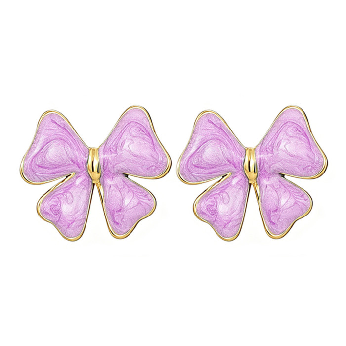 Bowknot earrings for women, simple and stylish resin earrings, NS style cross-border new stainless steel earrings