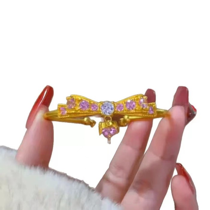 Bowknot personalized minimalist cool style diamond-embellished multi-element bracelet for women, open and adjustable