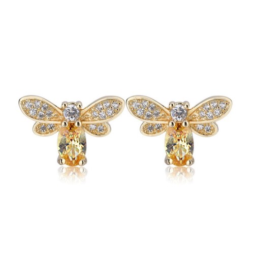 Cross-border simple yellow crystal jewelry set with diamond-encrusted little bee earrings, available for wholesale