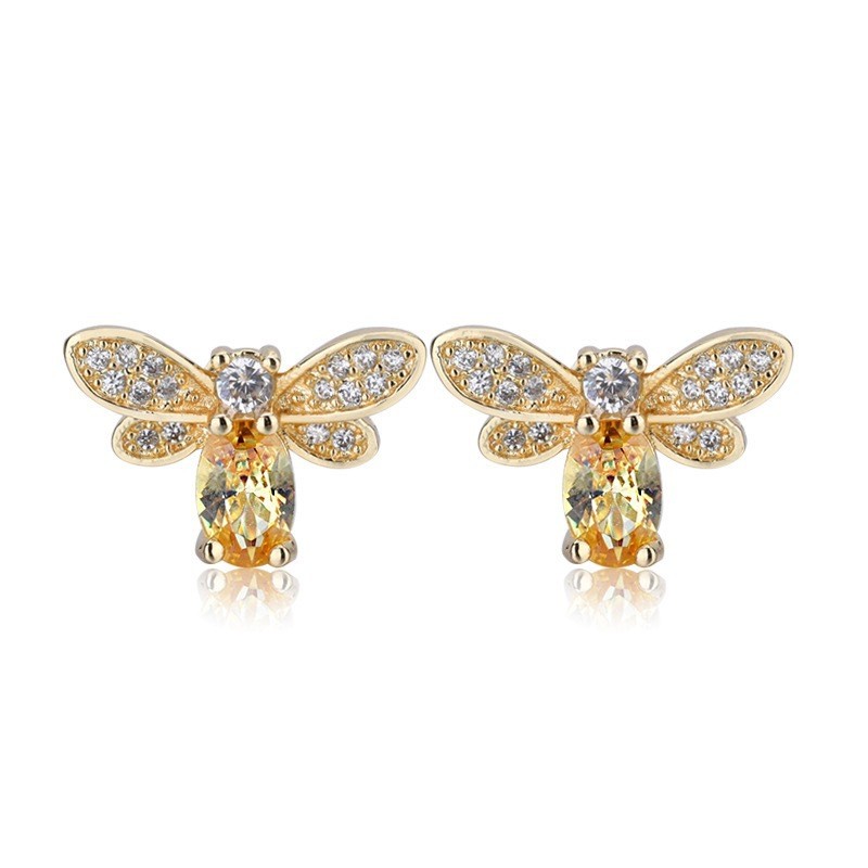 Cross-border simple yellow crystal jewelry set with diamond-encrusted little bee earrings, available for wholesale