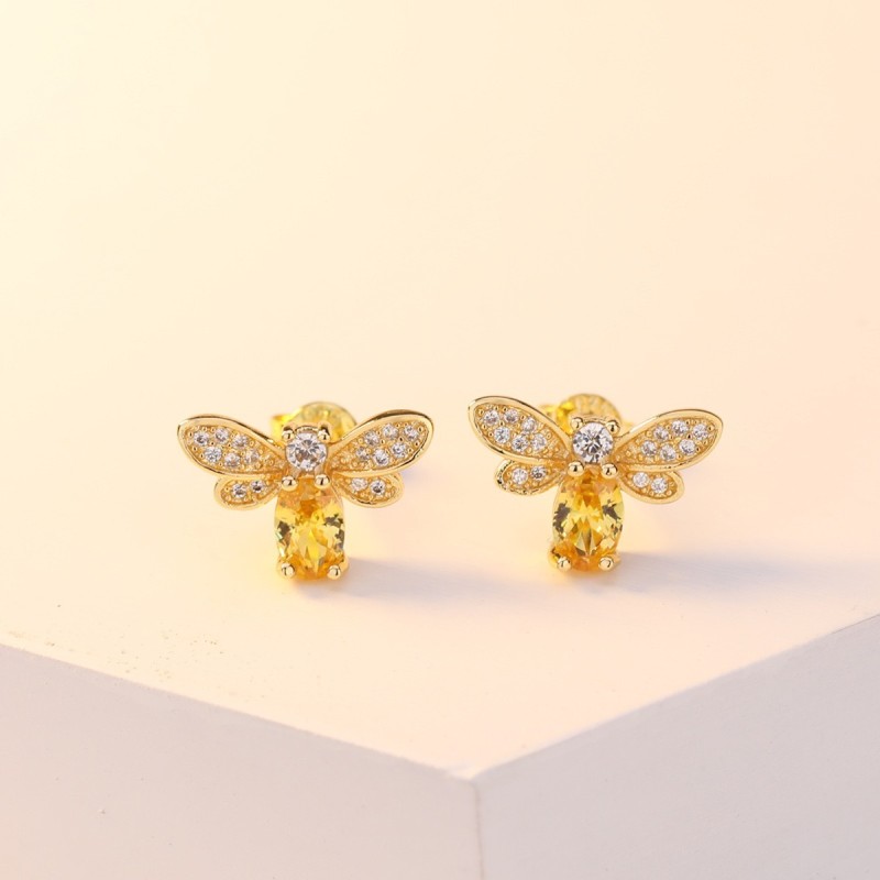 Cross-border simple yellow crystal jewelry set with diamond-encrusted little bee earrings, available for wholesale