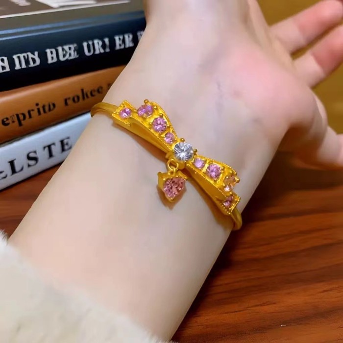 Bowknot personalized minimalist cool style diamond-embellished multi-element bracelet for women, open and adjustable
