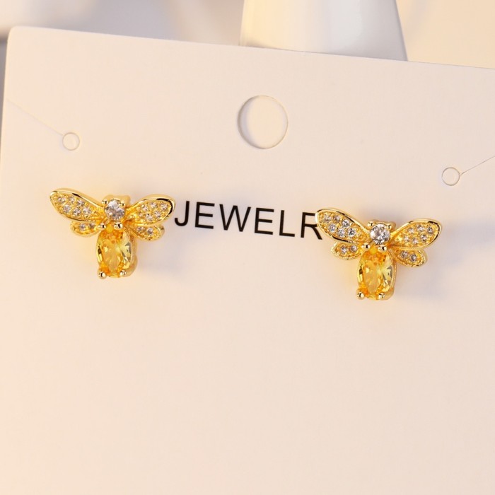 Cross-border simple yellow crystal jewelry set with diamond-encrusted little bee earrings, available for wholesale