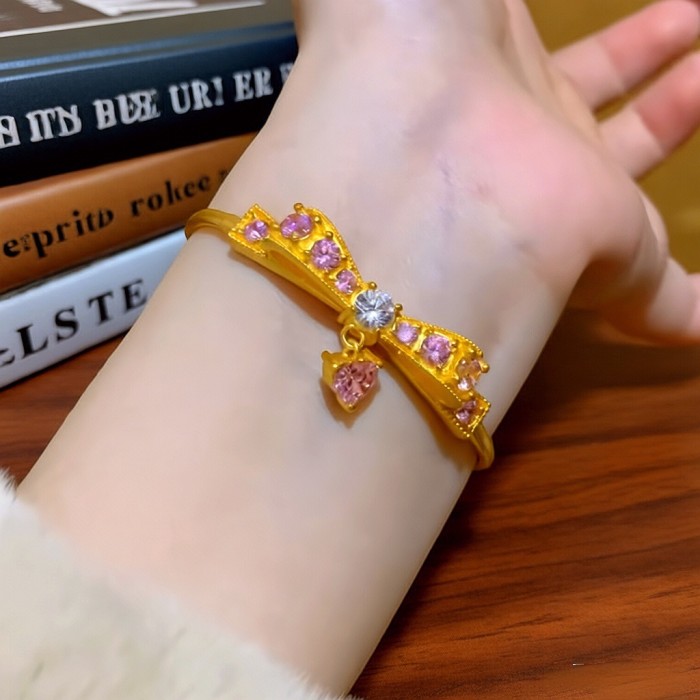 Bowknot personalized minimalist cool style diamond-embellished multi-element bracelet for women, open and adjustable