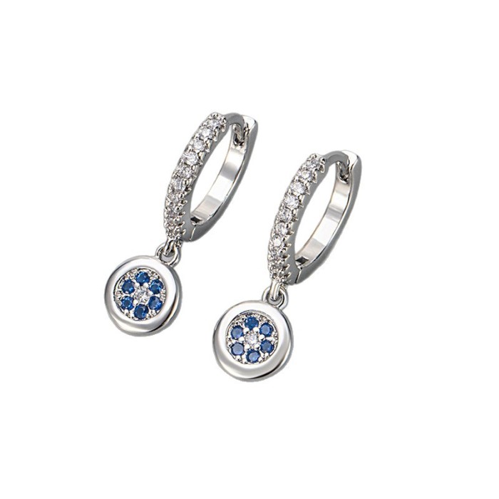 New High-end Sparkling Blue Zircon Round Earrings, Versatile Niche Design, Light Luxury Fashion Earrings for Women