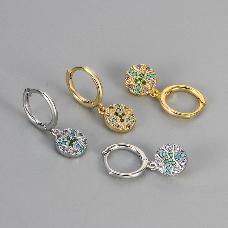 New Disc-shaped Three-color Zircon Earrings, Versatile and Fashionable Niche Design Women's Earrings