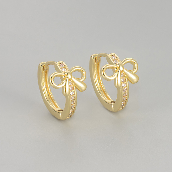 Bowknot Micro-inlaid Zircon Earrings for Women, Fashionable Versatile Light Luxury Earrings, New Trendy Factory Whole...