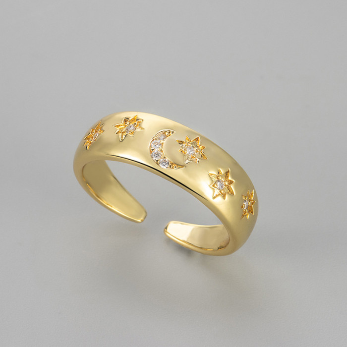 New Star and Moon Ring, High-end, Simple, Exquisite Design, Stylish Open Ring Jewelry