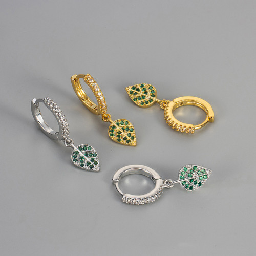 New Niche Design Fashion Light Luxury Green Stone Leaf Earrings Versatile High-end Earrings