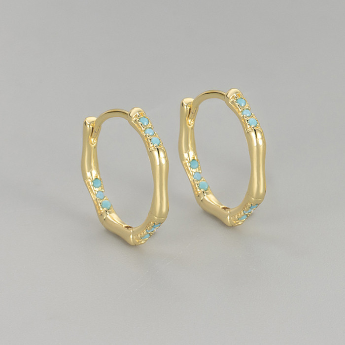 Style Electroplated Imitation Gold Earrings for Women, Unique Design with Blue Zirconia Hoops, Simple and Versatile E...