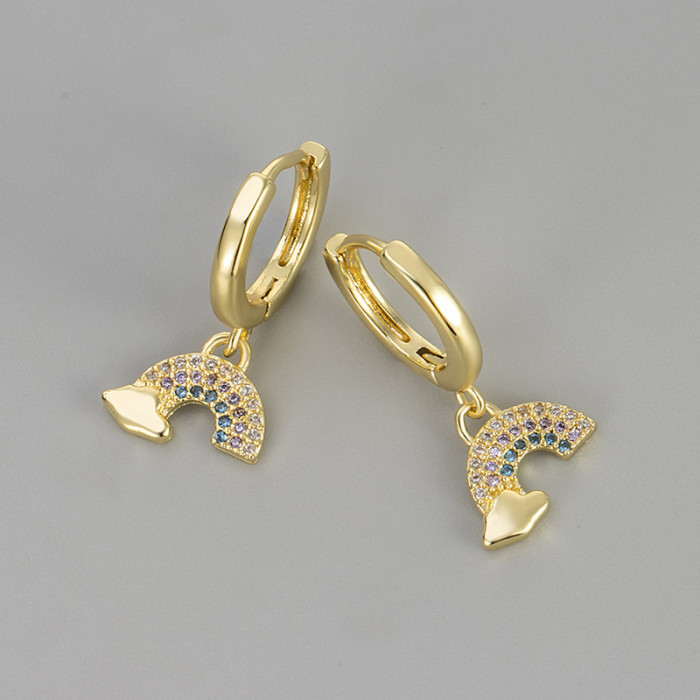 Minimalist Rainbow Zirconia Earrings for Women, Fashionable Versatile Hoop Earrings with Unique Design, Wholesale