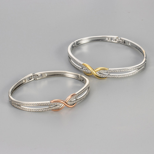 New Fashionable Fully Stone-Set Figure-eight Cross Two-tone Bracelet, Versatile, Elegant, Exquisite, and High-end Women'...
