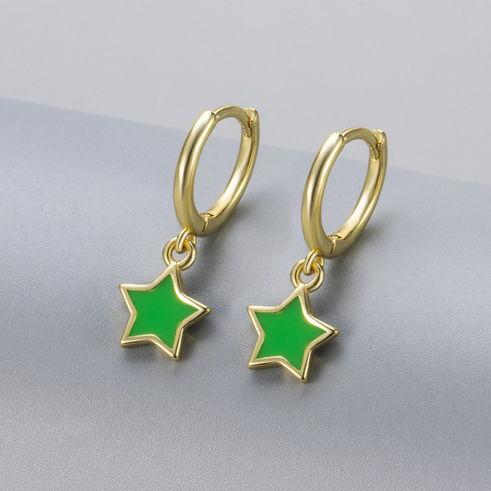 Colorful Enamel Pentagram Hoop Earrings for Women, Unique Enamel Star Pendant Earrings, Simple and Versatile Circle E...