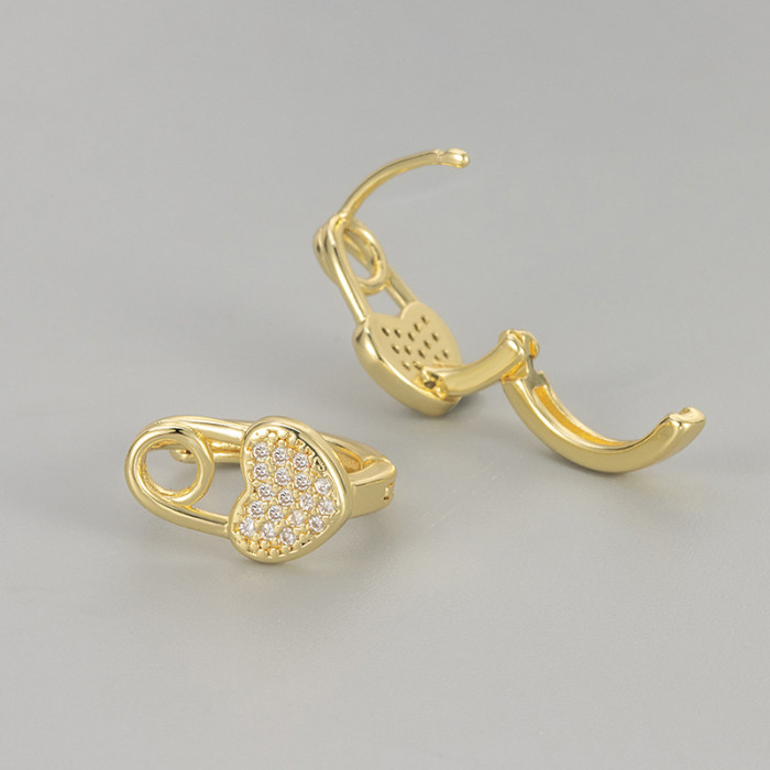 Foreign Trade Micro-inlaid Zircon Heart-shaped Clasp Earrings for Women, Fashionable, Versatile, Simple and Elegant,...