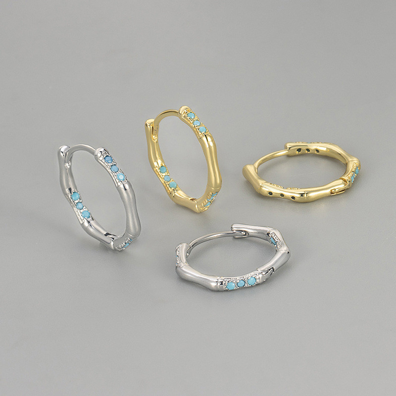 Style Electroplated Imitation Gold Earrings for Women, Unique Design with Blue Zirconia Hoops, Simple and Versatile E...