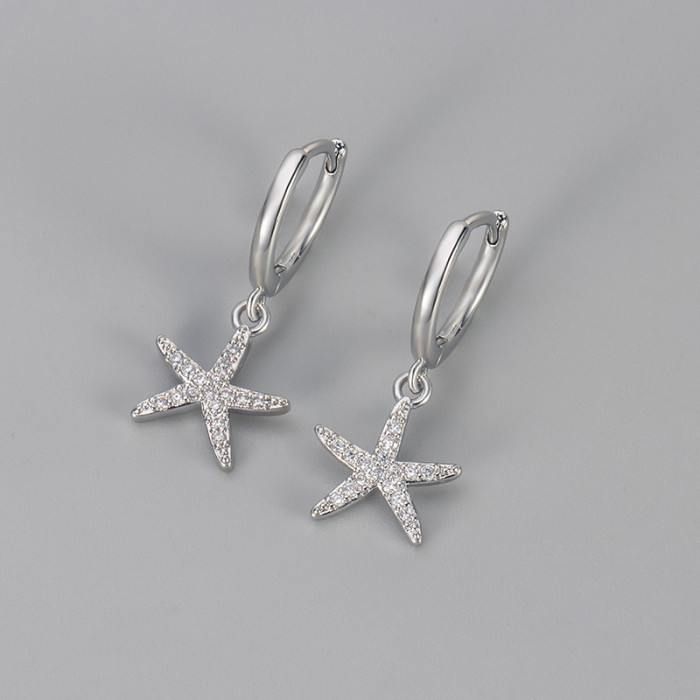 Fully Stone-Set Starfish Earrings, Versatile Everyday Niche Design Earrings, Light Luxury Unisex Jewelry