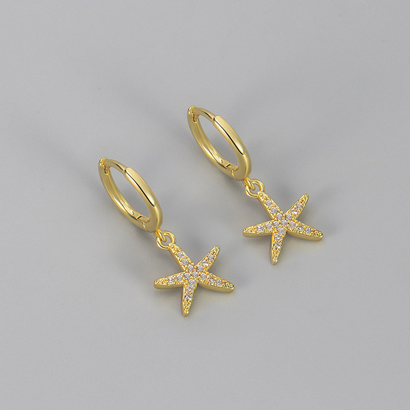 Fully Stone-Set Starfish Earrings, Versatile Everyday Niche Design Earrings, Light Luxury Unisex Jewelry