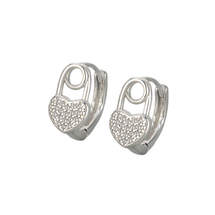 Foreign Trade Micro-inlaid Zircon Heart-shaped Clasp Earrings for Women, Fashionable, Versatile, Simple and Elegant,...
