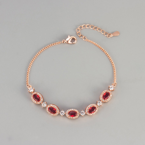 Rose Gold Romantic Ruby and Stone Bracelet for Women, Light Luxury Niche Design with a High-end Feel, Fashionable a...