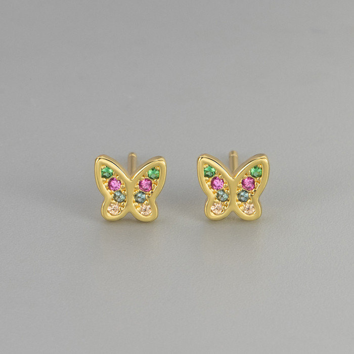 Butterfly-shaped Colorful Zircon Earrings for Women, Fashionable, Small, Sweet, and Exquisite, Versatile Style Earrings