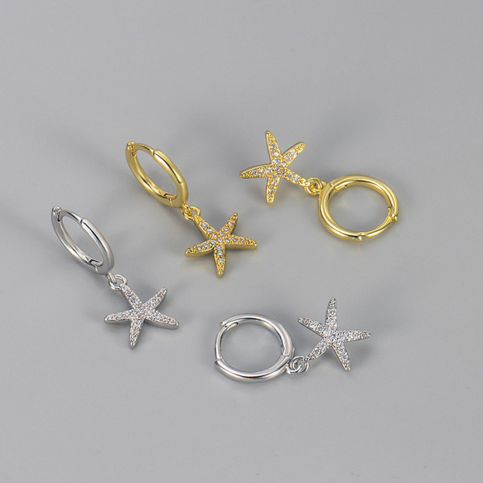 Fully Stone-Set Starfish Earrings, Versatile Everyday Niche Design Earrings, Light Luxury Unisex Jewelry