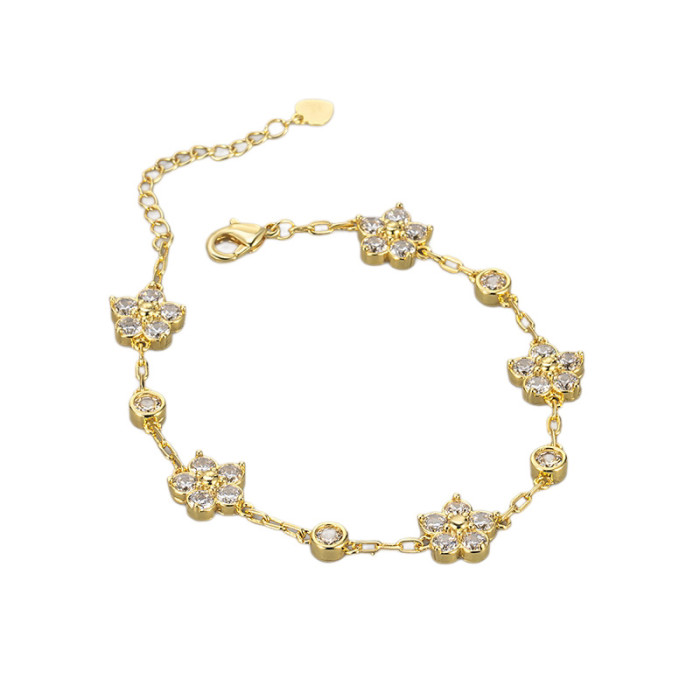 Fashion Flower Bracelet for Women, Light Luxury with Zircon Inlay, Four-leaf Flower, Exquisite and Versatile, High-en...