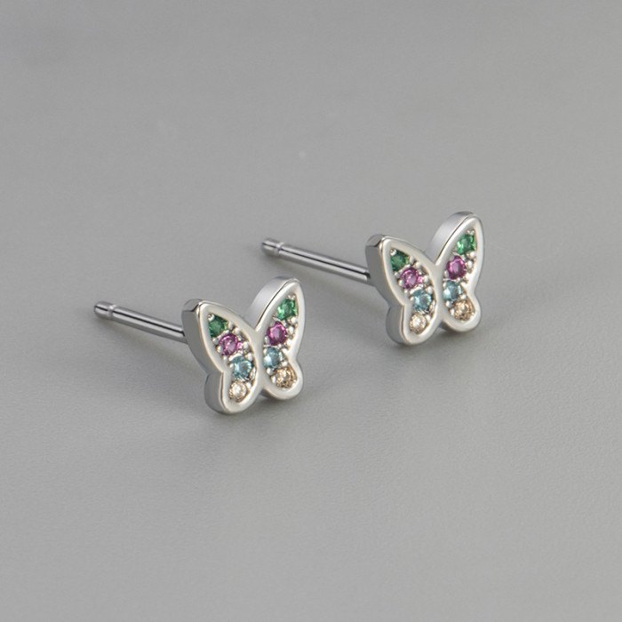 Butterfly-shaped Colorful Zircon Earrings for Women, Fashionable, Small, Sweet, and Exquisite, Versatile Style Earrings