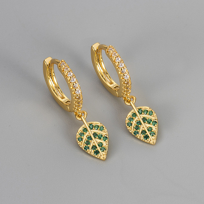 New Niche Design Fashion Light Luxury Green Stone Leaf Earrings Versatile High-end Earrings
