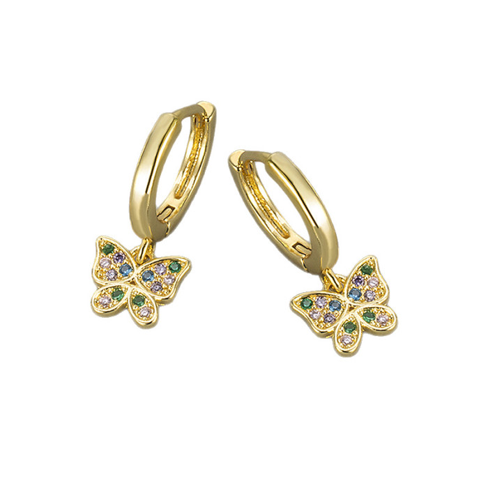 Fashion Colorful Zircon Butterfly Earrings, Simple and Versatile, Light Luxury, Daily Bestseller, Classic Women's Hoo...
